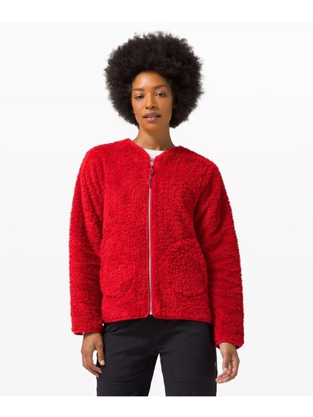 Lululemon Jacket Size 2 Oh So Sherpa Full Zip Long Sleeve Lined Red Cozy Teddy